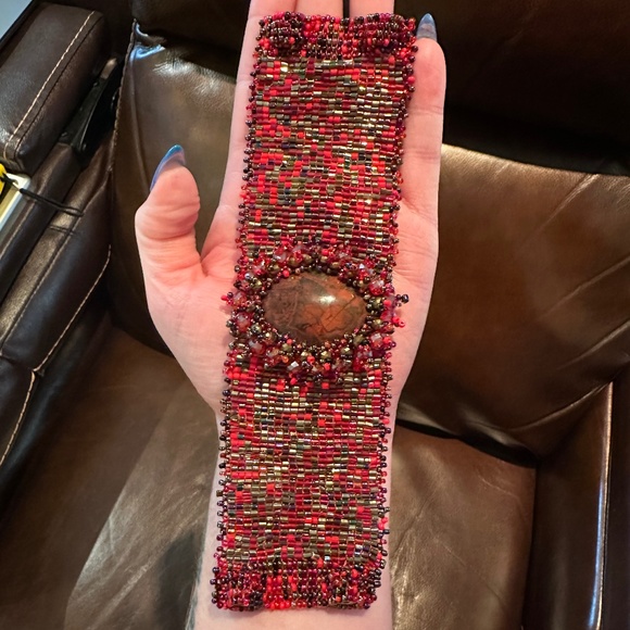 Handmade Beaded Bracelet with Fire Agate - Picture 4 of 4